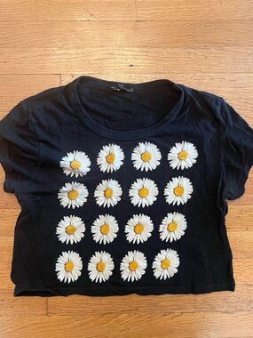 Truly Madly Deeply Black Daisy Grid Crop Top